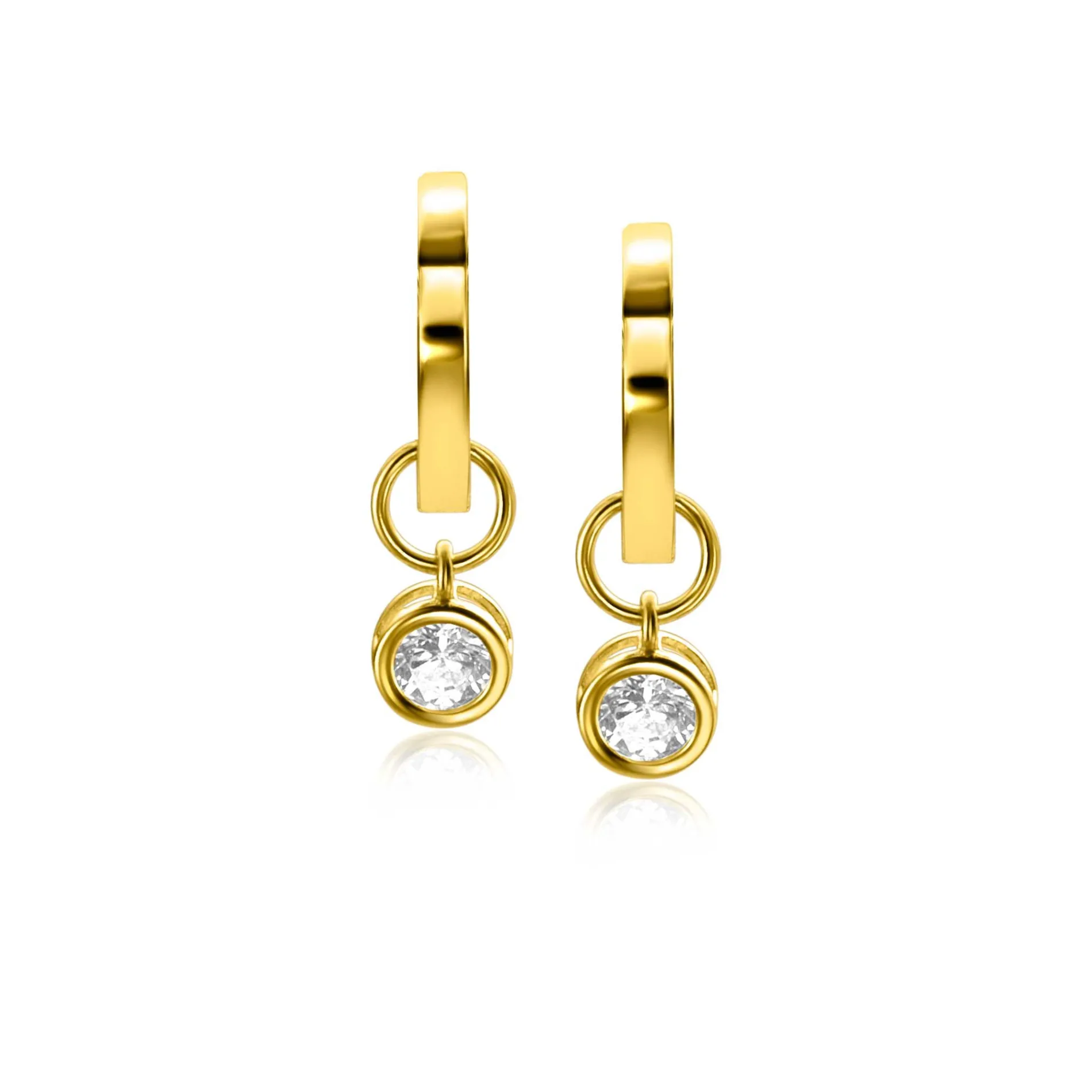 ZINZI Gold 14 krt gouden oorbedels in ronde vorm bezet met witte zirconia 5mm ZGCH421 (zonder oorringen)