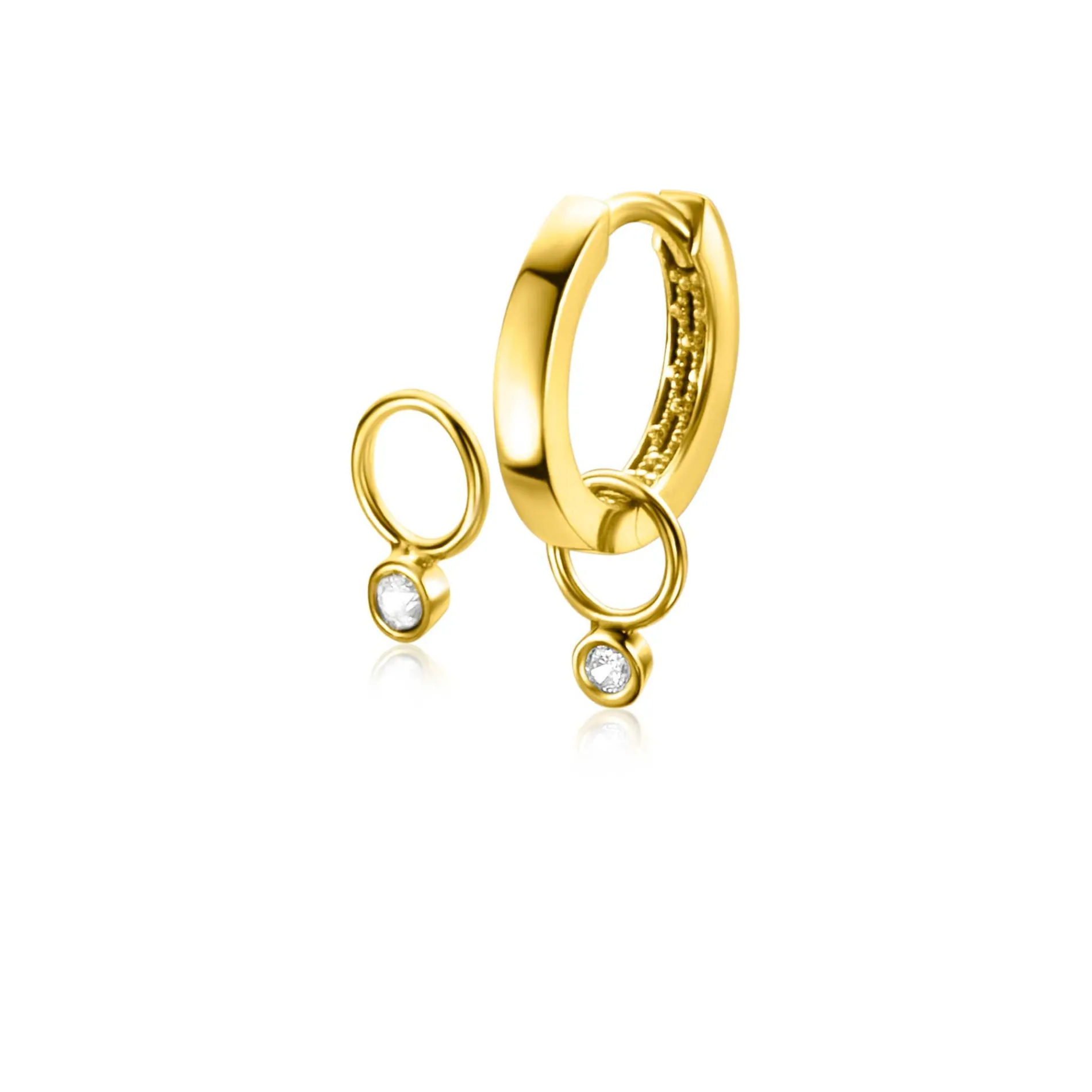 ZINZI Gold 14 krt gouden oorbedels bezet met een kleine ronde zirconia 2,5mm ZGCH420 (zonder oorringen)