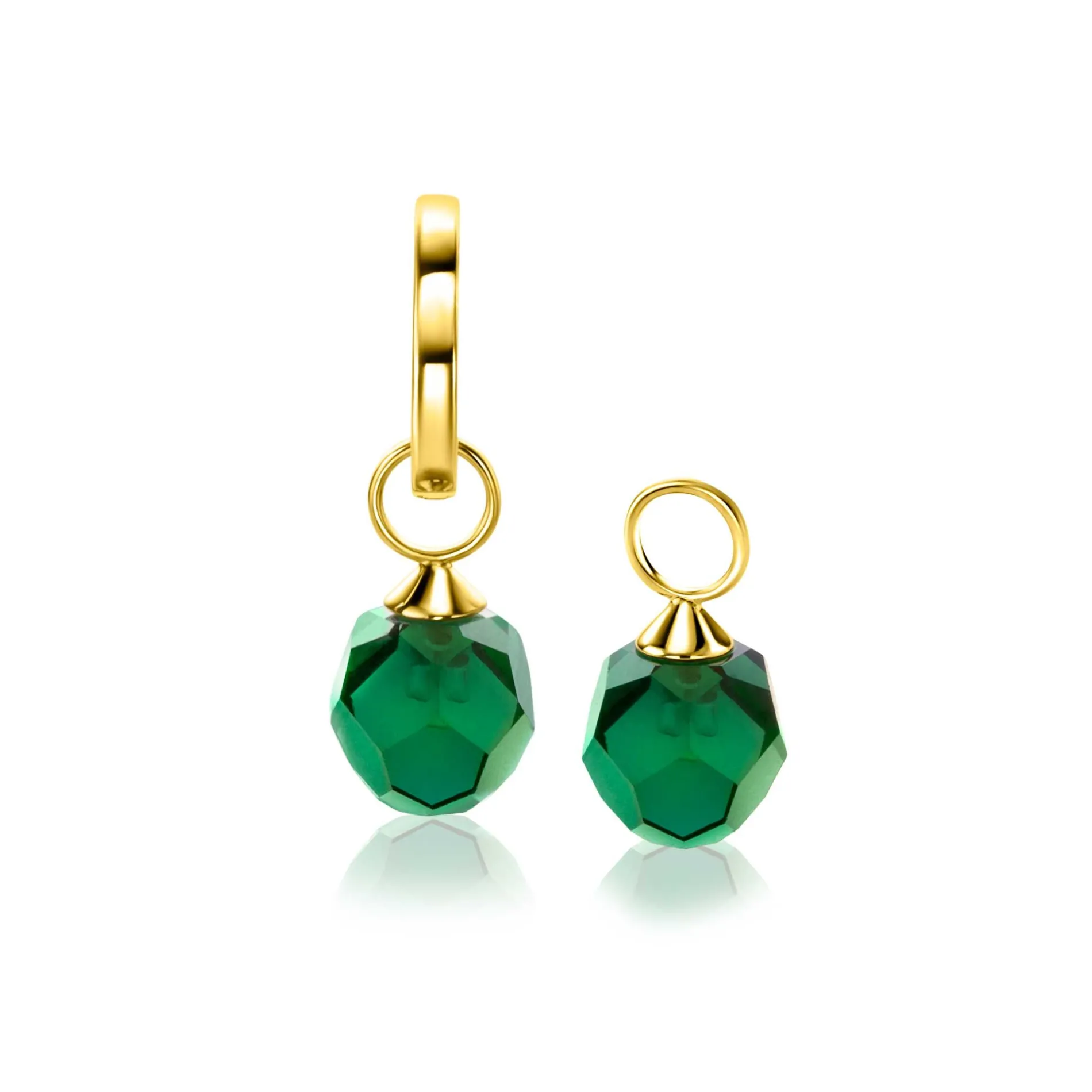 ZINZI Gold 14 krt gouden oorbedels groene beads 8mm ZGCH144G (zonder oorringen)