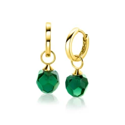 ZINZI Gold 14 krt gouden oorbedels groene beads 8mm ZGCH144G (zonder oorringen)