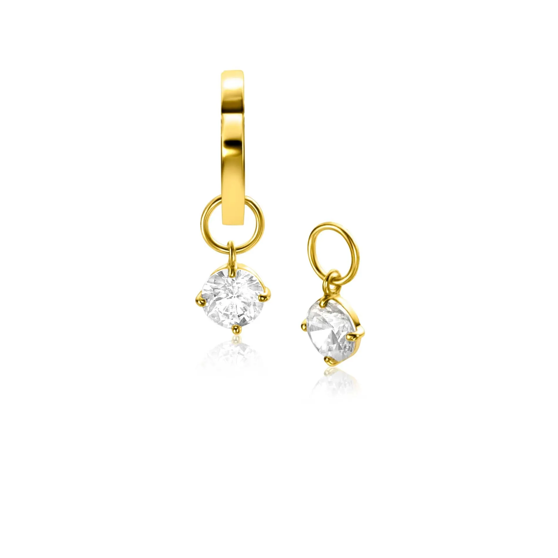 ZINZI Gold 14 krt gouden oorbedels bezet met witte zirconia 6mm in chatonzetting ZGCH423 (zonder oorringen)