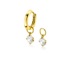 ZINZI Gold 14 krt gouden oorbedels bezet met witte zirconia 6mm in chatonzetting ZGCH423 (zonder oorringen)