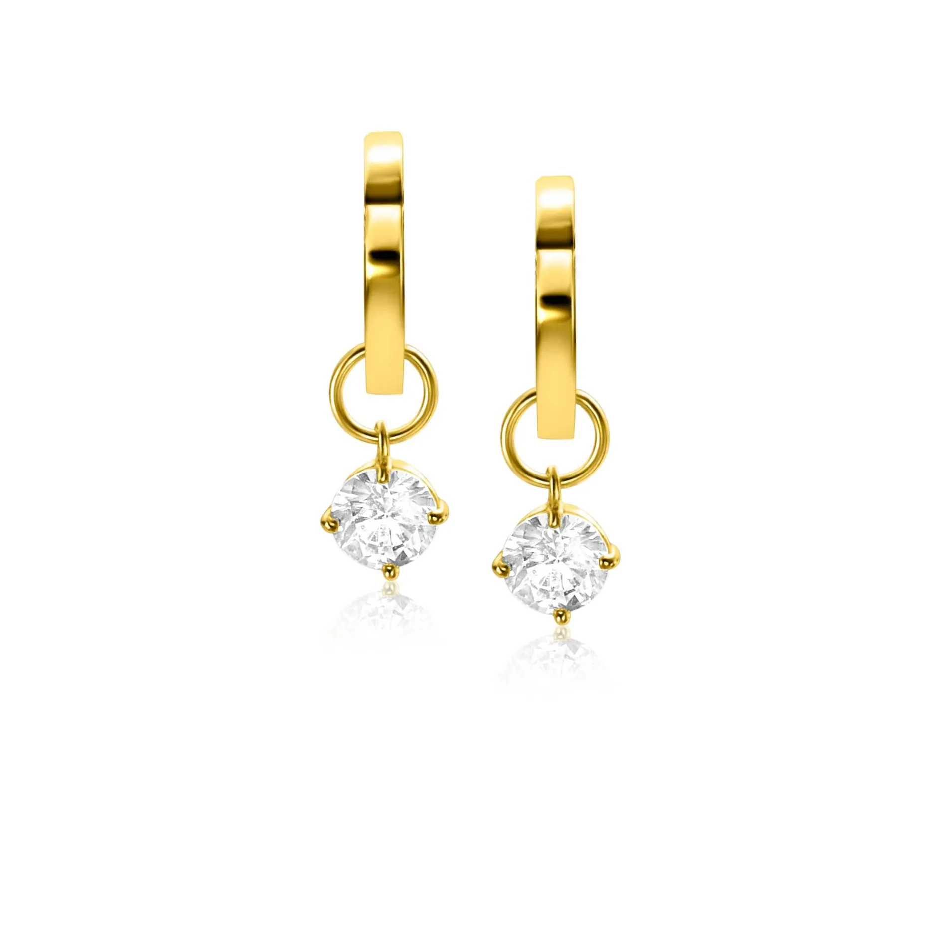 ZINZI Gold 14 krt gouden oorbedels bezet met witte zirconia 6mm in chatonzetting ZGCH423 (zonder oorringen)
