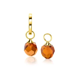 ZINZI Gold 14 krt gouden oorbedels bruine beads 8mm ZGCH144BR (zonder oorringen)