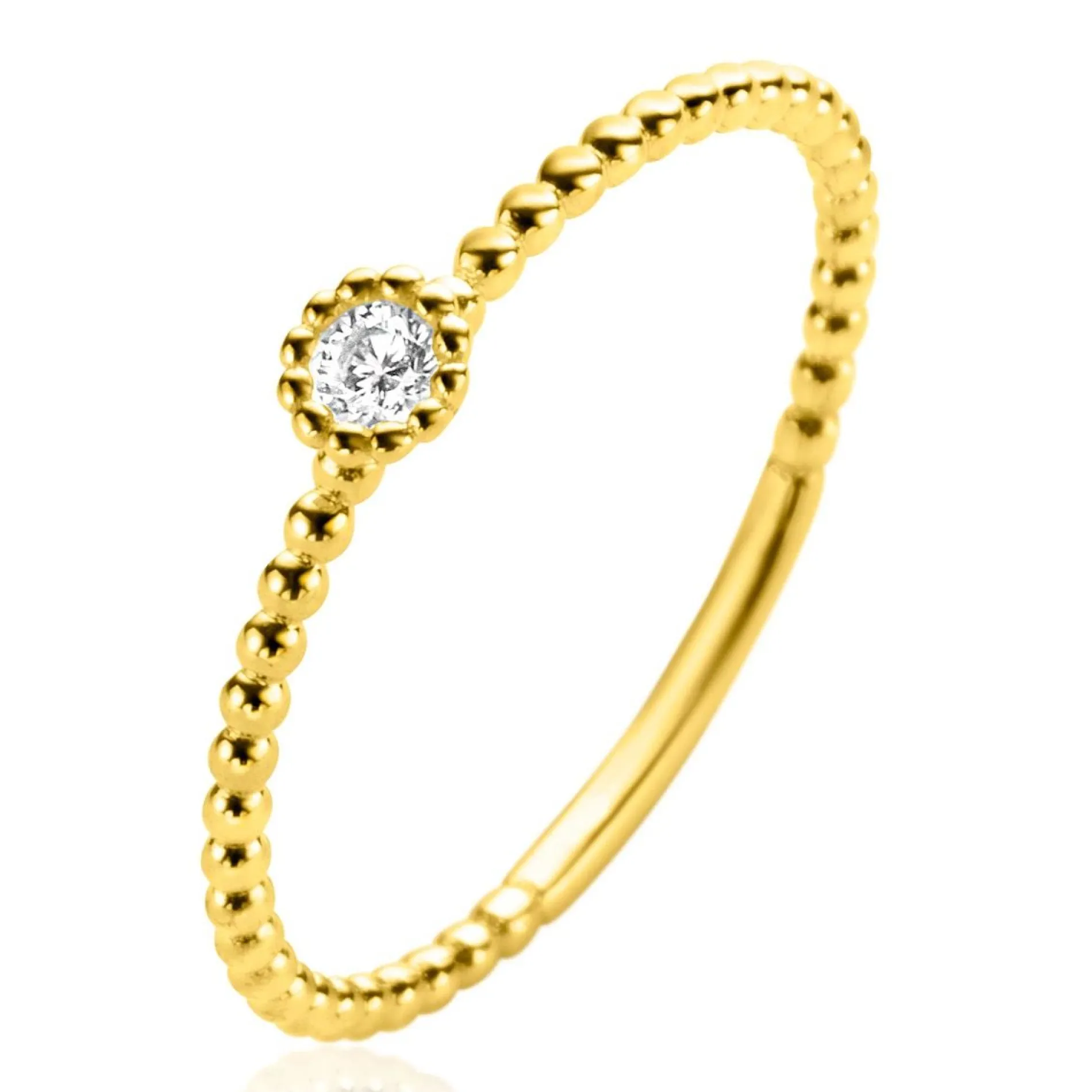 ZINZI Gold 14 krt gouden ring met bolletjes scheen en bezet met een ronde witte zirconia in bolletjes zetting van 3,5mm ZGR308