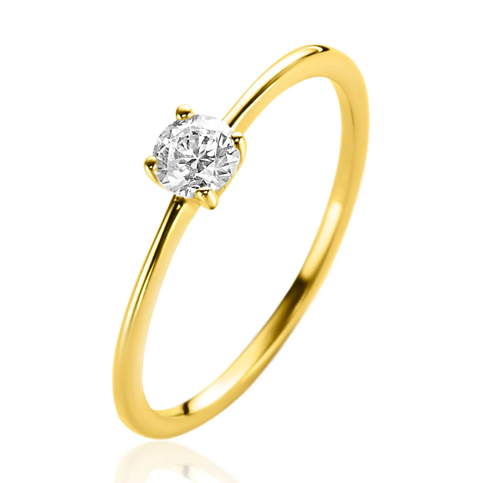 ZINZI Gold 14 krt gouden ring bezet met een ronde witte zirconia in vierpootszetting (4mm) ZGR385