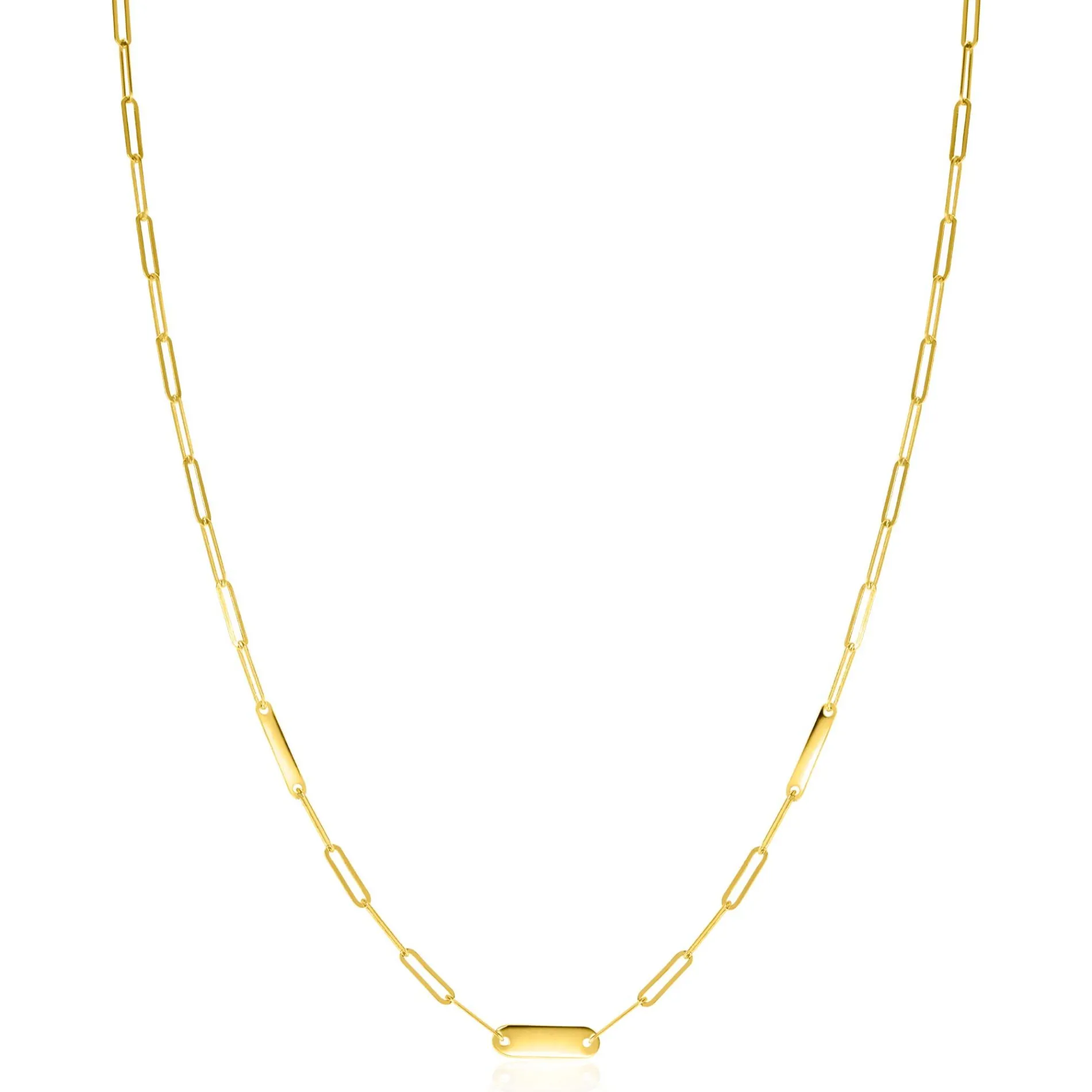 ZINZI Gold 14 krt gouden schakelketting met paperclip schakels (1,8mm breed) en drie gladde plaatjes 45cm ZGC443