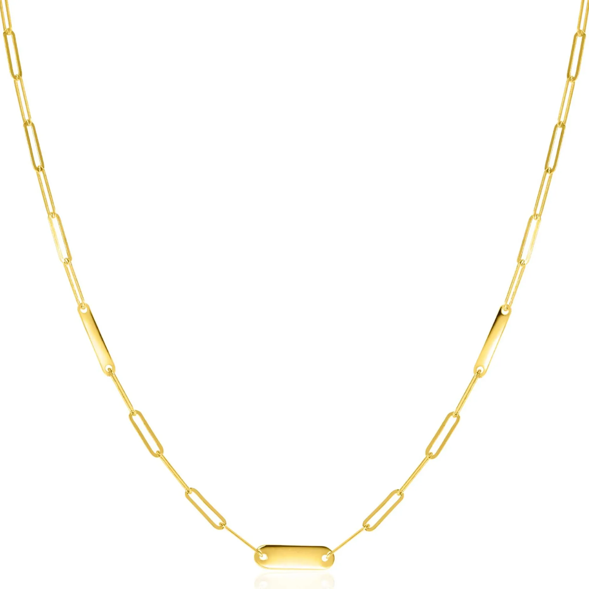 ZINZI Gold 14 krt gouden schakelketting met paperclip schakels (1,8mm breed) en drie gladde plaatjes 45cm ZGC443