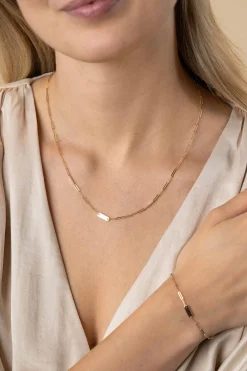 ZINZI Gold 14 krt gouden schakelketting met paperclip schakels (1,8mm breed) en drie gladde plaatjes 45cm ZGC443
