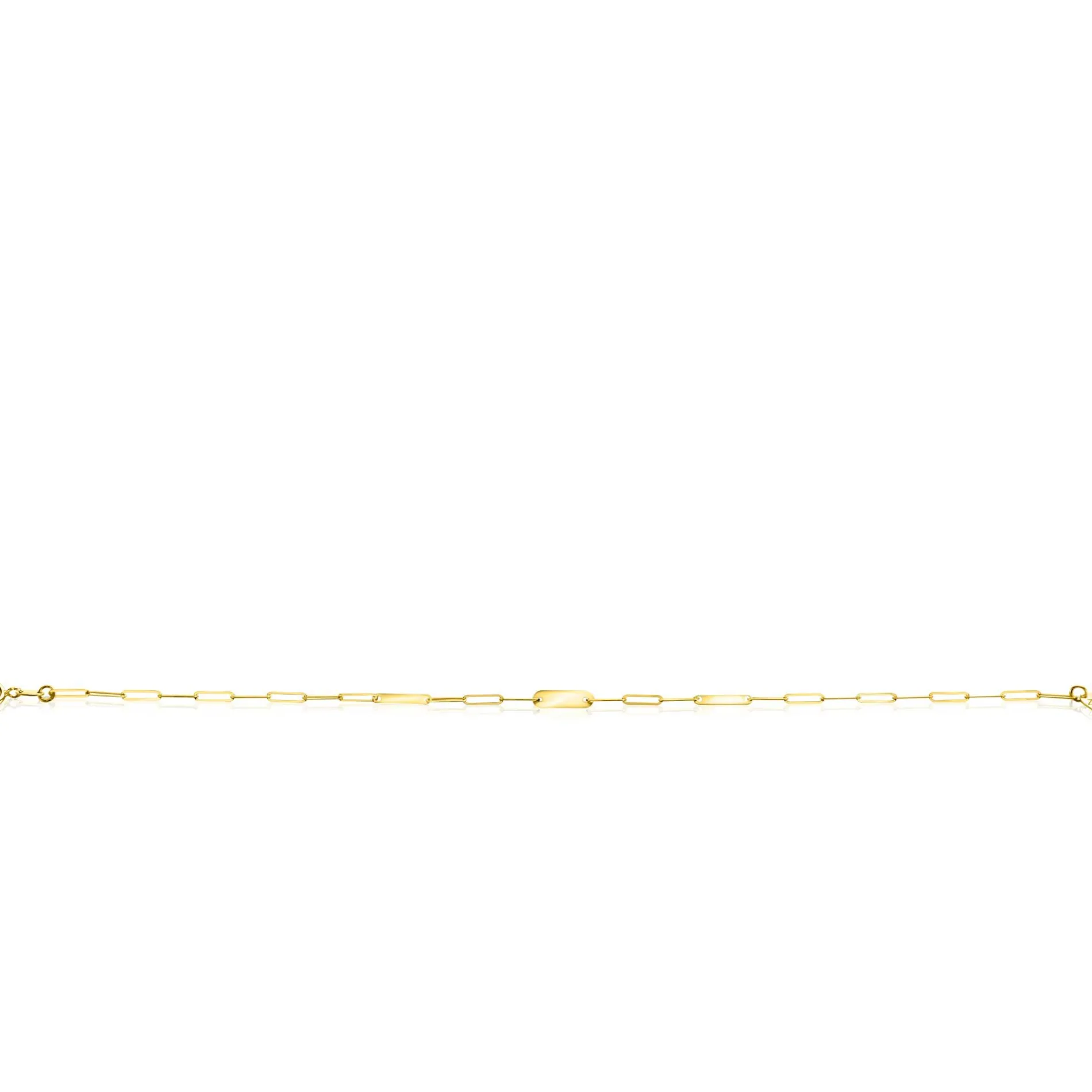 ZINZI Gold 14 krt gouden schakelarmband met paperclip schakels (1,8mm breed) en drie gladde plaatjes 19cm ZGA443