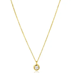 ZINZI Gold 14 krt gouden schakelkettinkje 43cm met sierlijke ronde hanger, bezet met witte zirconia ZGC371