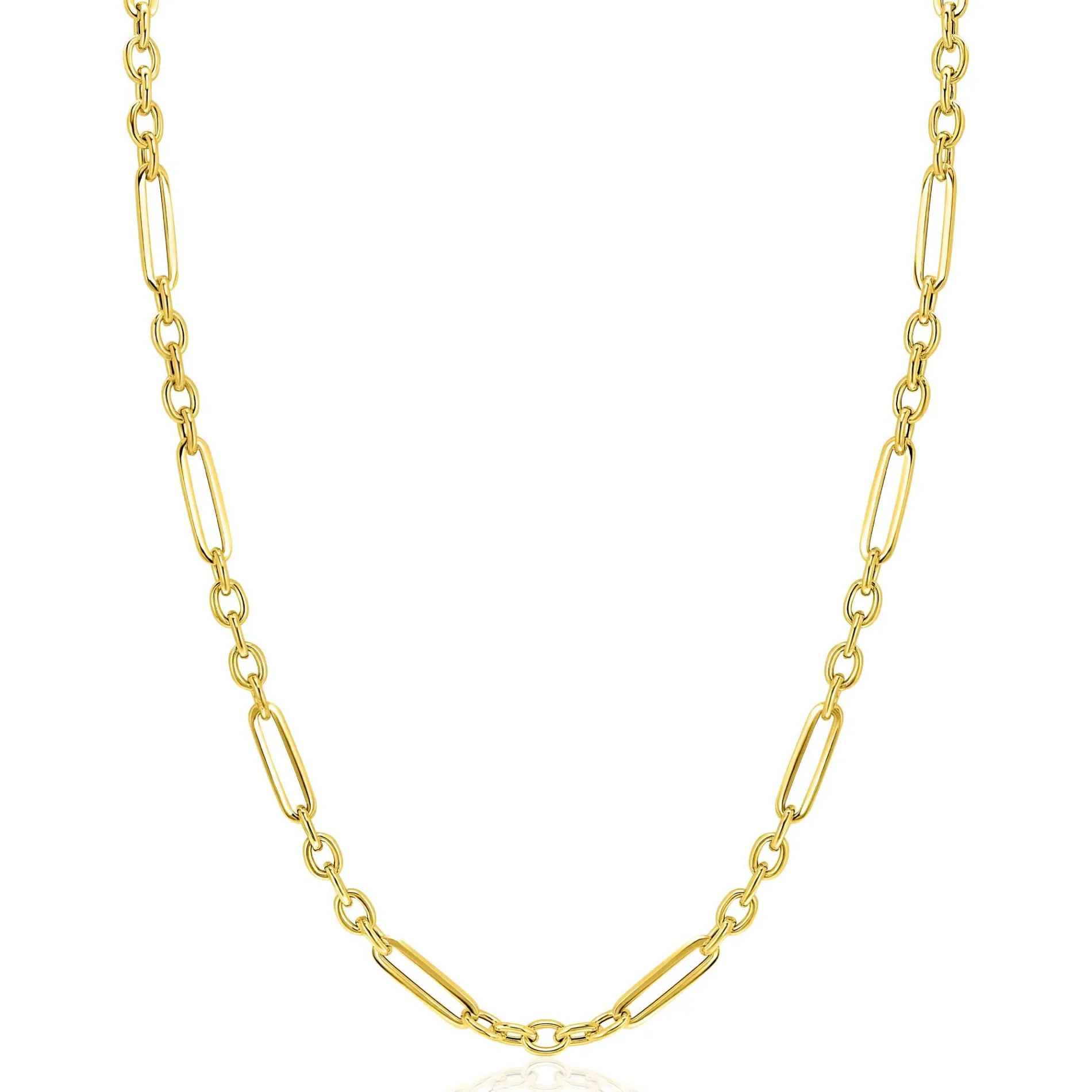 ZINZI Gold 14 krt gouden schakelketting met afwisselend lange paperclip schakels en ovale jasseron schakels (4mm breed) 45cm ZGC473