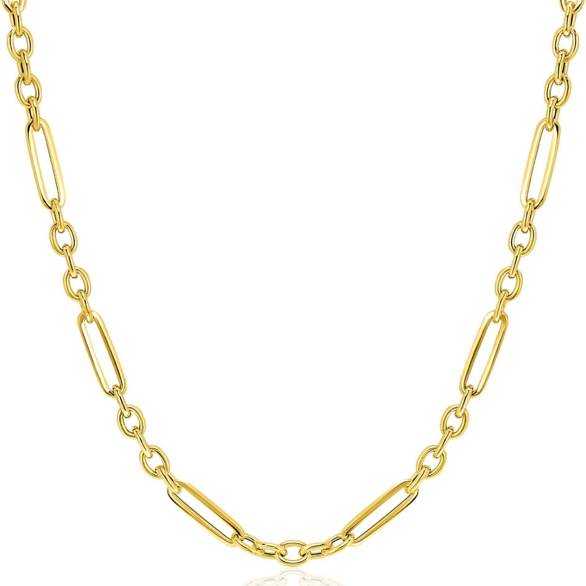 ZINZI Gold 14 krt gouden schakelketting met afwisselend lange paperclip schakels en ovale jasseron schakels (4mm breed) 45cm ZGC473