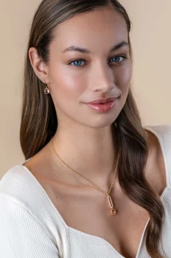 ZINZI gold plated zilveren jasseron ketting met schitterende open ovale vorm en vierkante hanger in licht roze 42-45cm ZIC2579