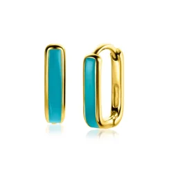 ZINZI gold plated zilveren luxe oorringen rechthoek vorm met turquoise emaille 15x4mm ZIO2339T
