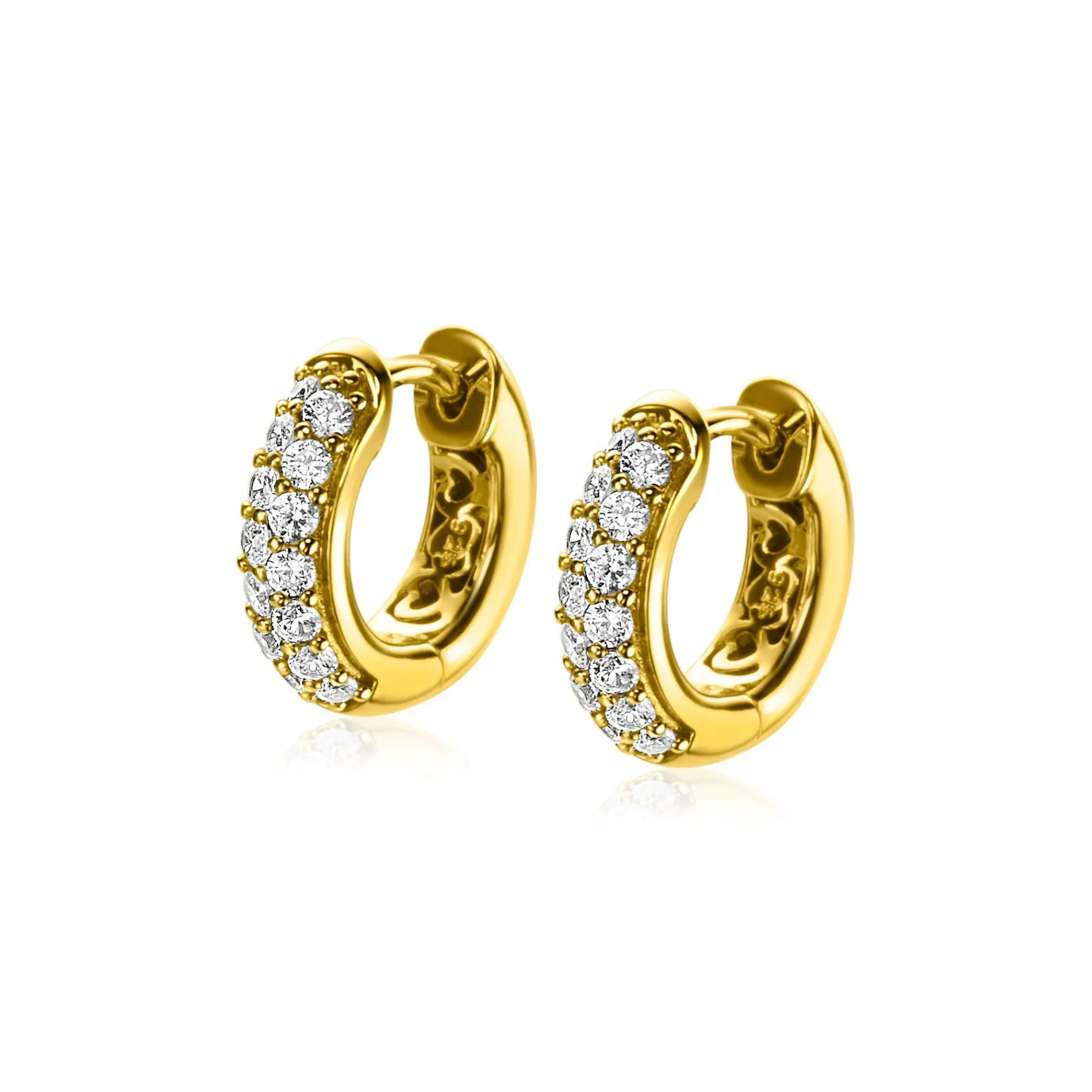 ZINZI gold plated zilveren luxe oorringen 14 x 4mm witte zirconia's ZIO2317Y
