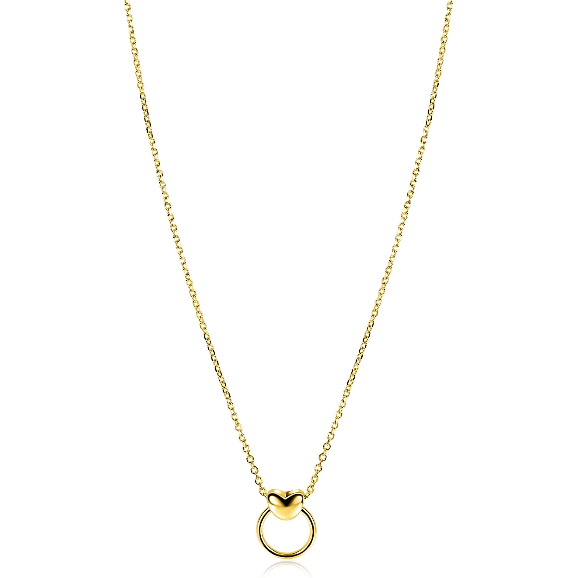 ZINZI gold plated zilveren ketting 42-45cm met glanzend hart aan een open rondje ZIC2759