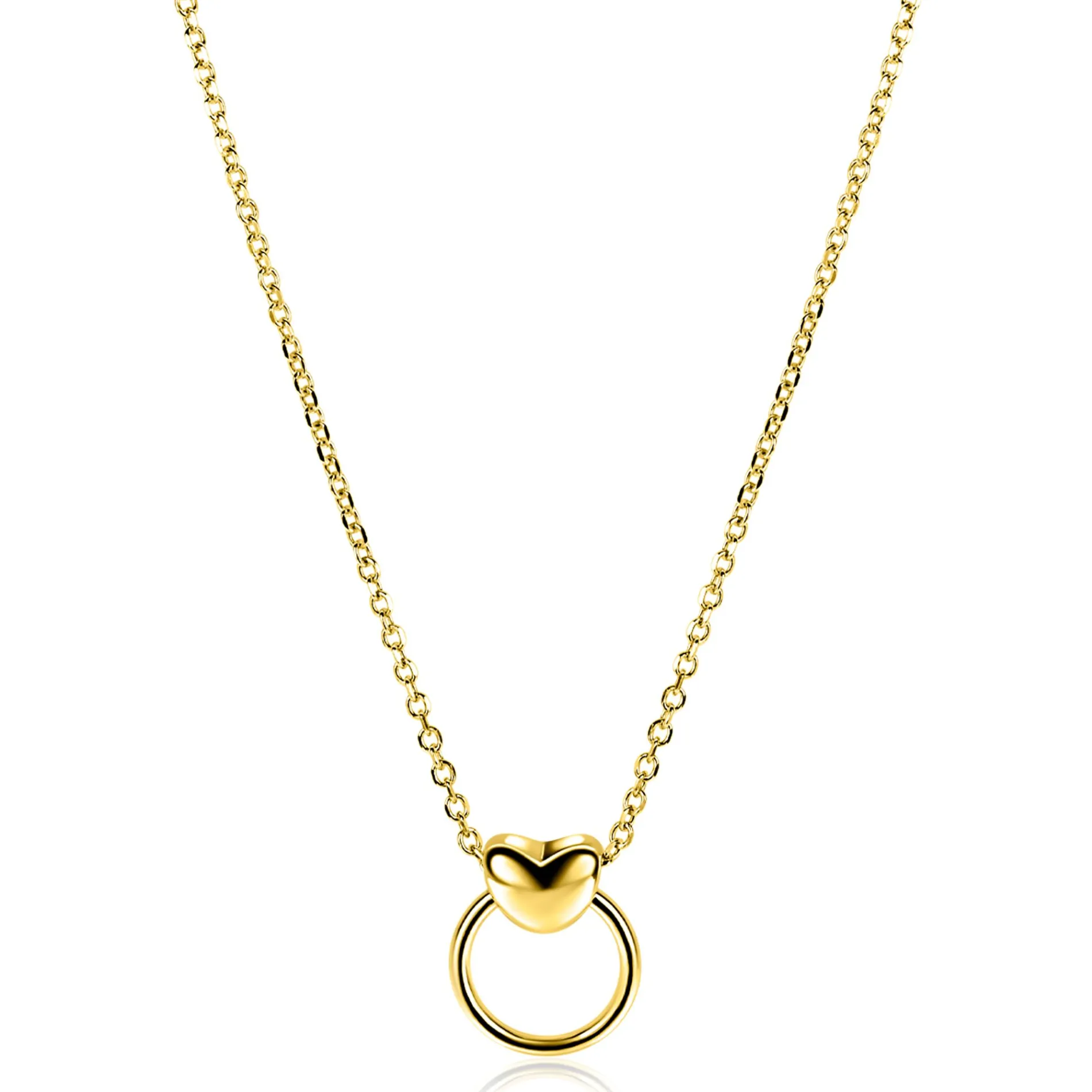 ZINZI gold plated zilveren ketting 42-45cm met glanzend hart aan een open rondje ZIC2759