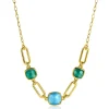 ZINZI gold plated zilveren collier met paperclip schakels en groen turquoise kleurstenen ZIC2332