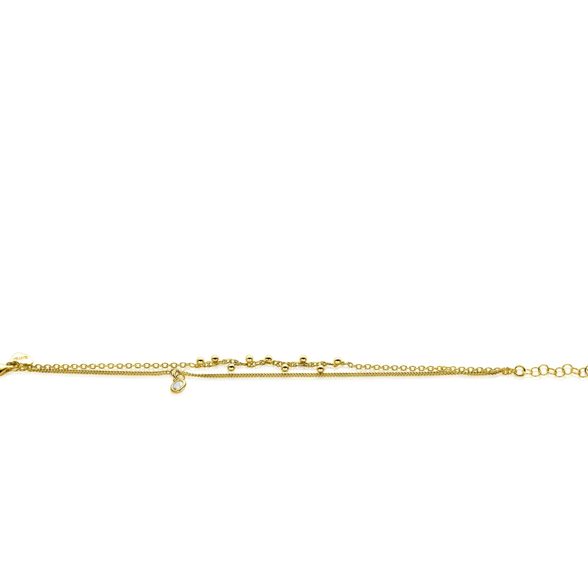 ZINZI gold plated zilveren multilook armband met ronde zetting witte zirconia en bolletjes 16,5-19cm ZIA2520Y