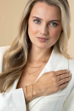 ZINZI gold plated zilveren multilook armband met ronde zetting witte zirconia en bolletjes 16,5-19cm ZIA2520Y