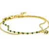 ZINZI gold plated zilveren multilook armband met gourmet en groene bolletjes schakels, ronde zetting met olijfgroene kleursteen 16,5-19,5cm ZIA2528G
