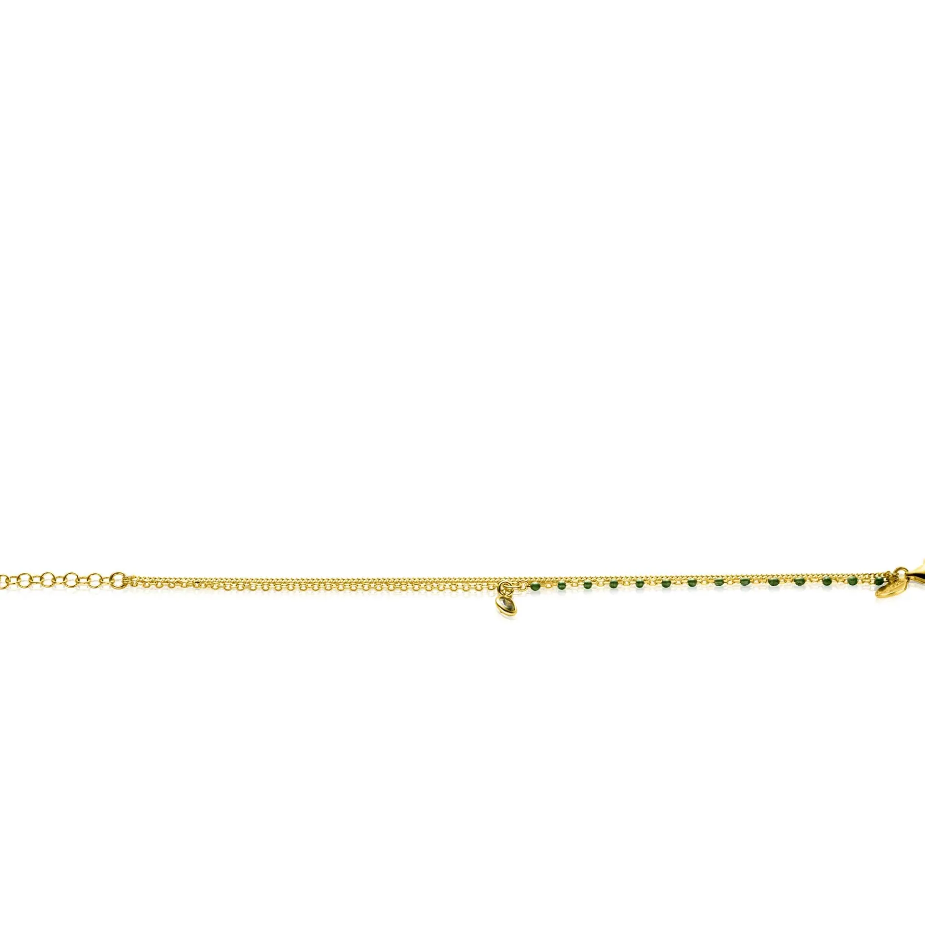 ZINZI gold plated zilveren multilook armband met gourmet en groene bolletjes schakels, ronde zetting met olijfgroene kleursteen 16,5-19,5cm ZIA2528G