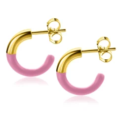 ZINZI gold plated zilveren trendy oorsieraden 16mm half emaille roze ZIO2315R