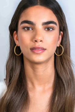 ZINZI gold plated zilveren wokkel oorringen met gedraaide buis 37x4mm ZIO2282G