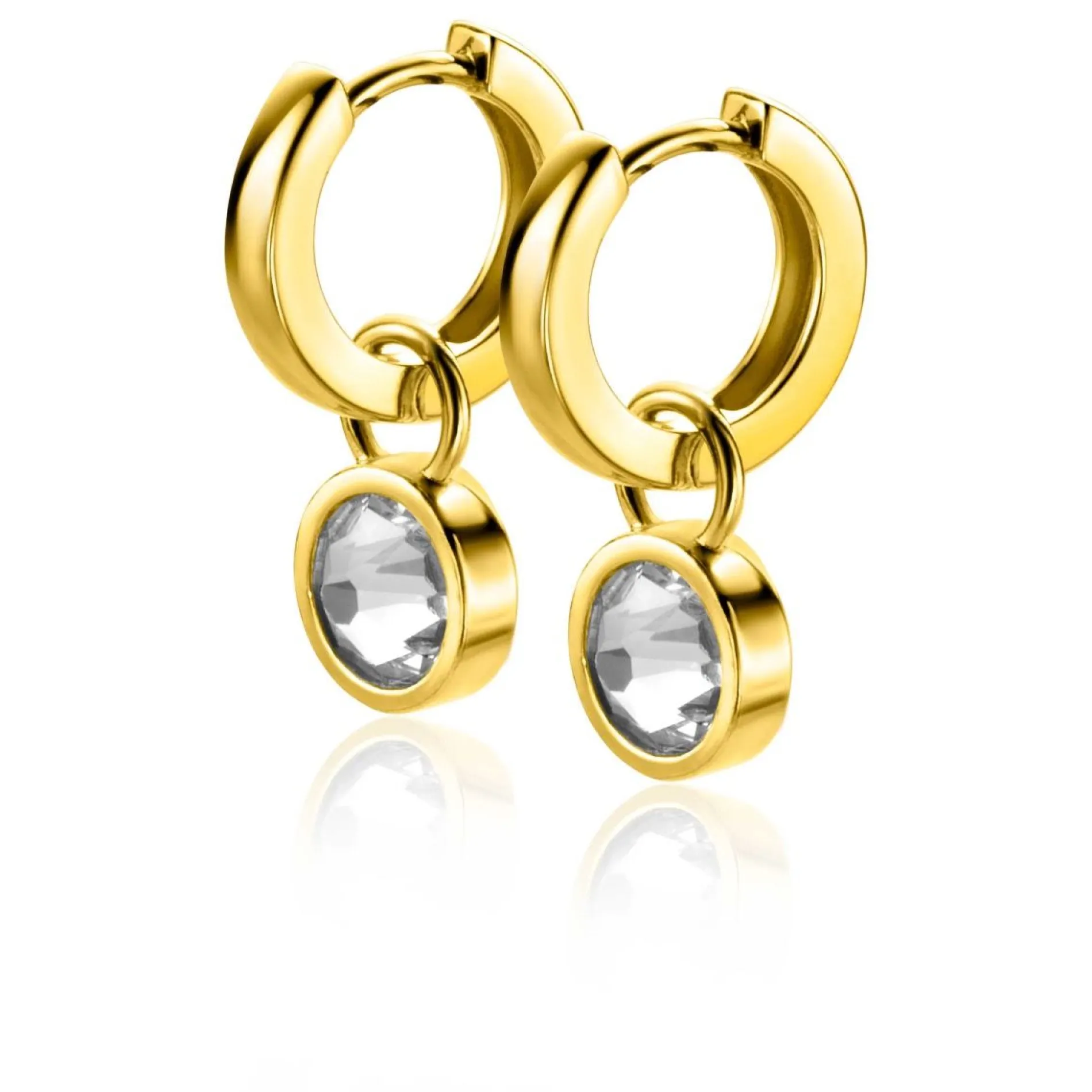 ZINZI gold plated zilveren oorbedels dubbelzijdig groen wit Swarovski crystals 9mm ZICH1006G (zonder oorringen)