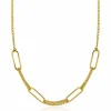 ZINZI gold plated zilveren ketting 45cm met vier grote ovale schakels en gourmet schakels ZIC2382