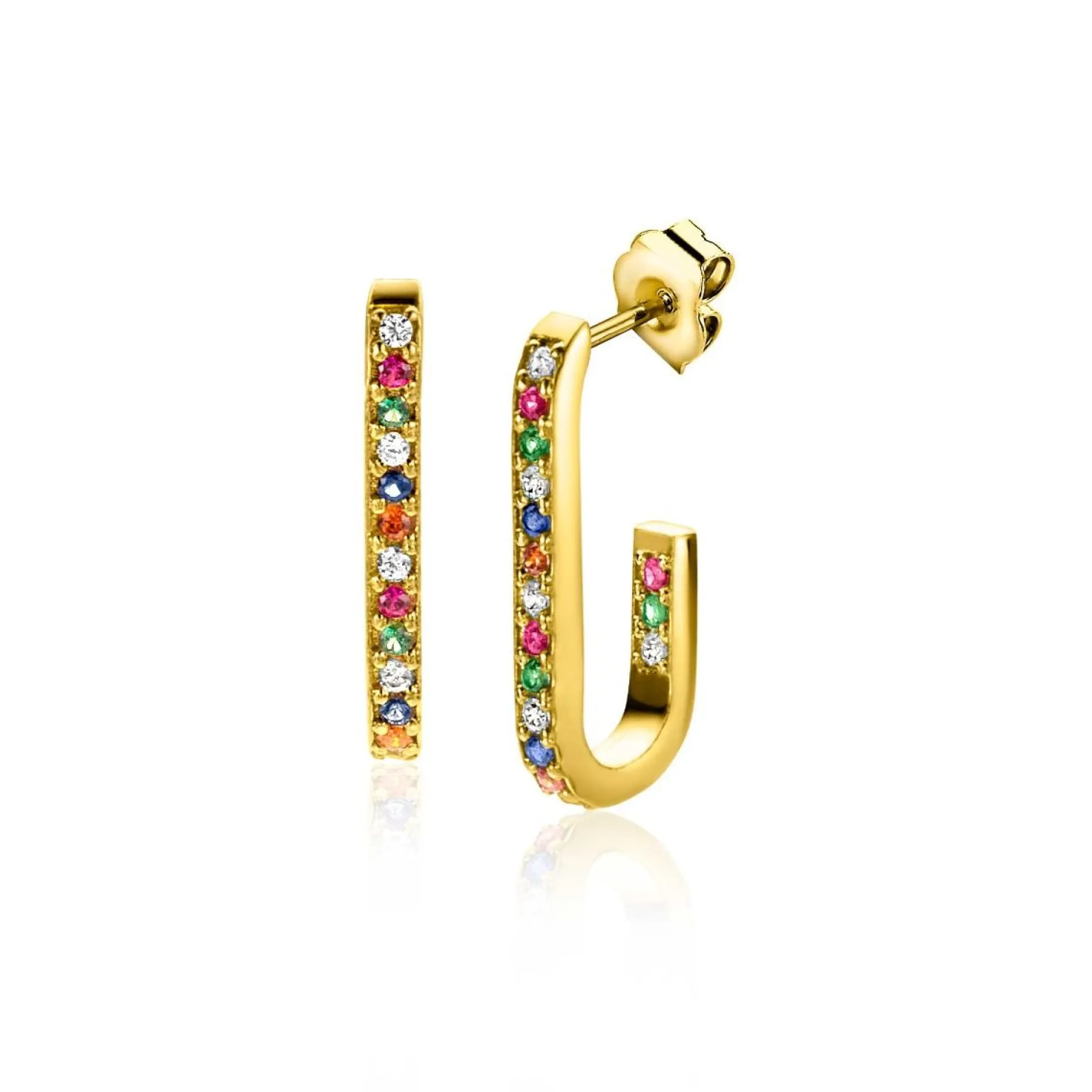 ZINZI gold plated zilveren oorstekers in ovale vorm (20mm) bezet met regenboog kleurstenen ZIO2310YMC