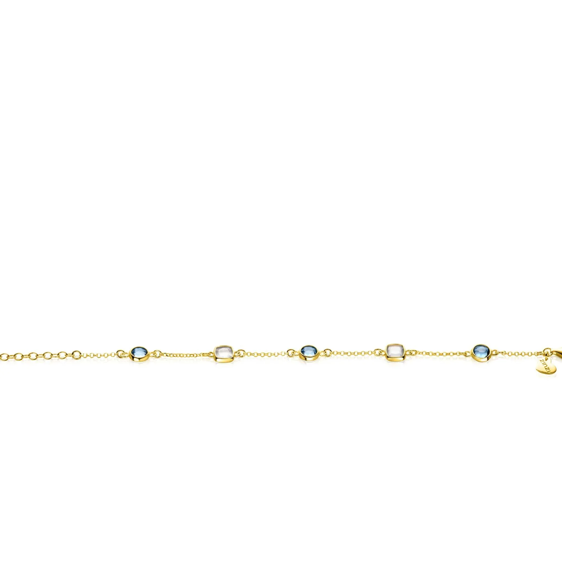 ZINZI gold plated zilveren armband met ronde en vierkante zettingen jeansblauw en witgrijs 17-20cm ZIA2526G