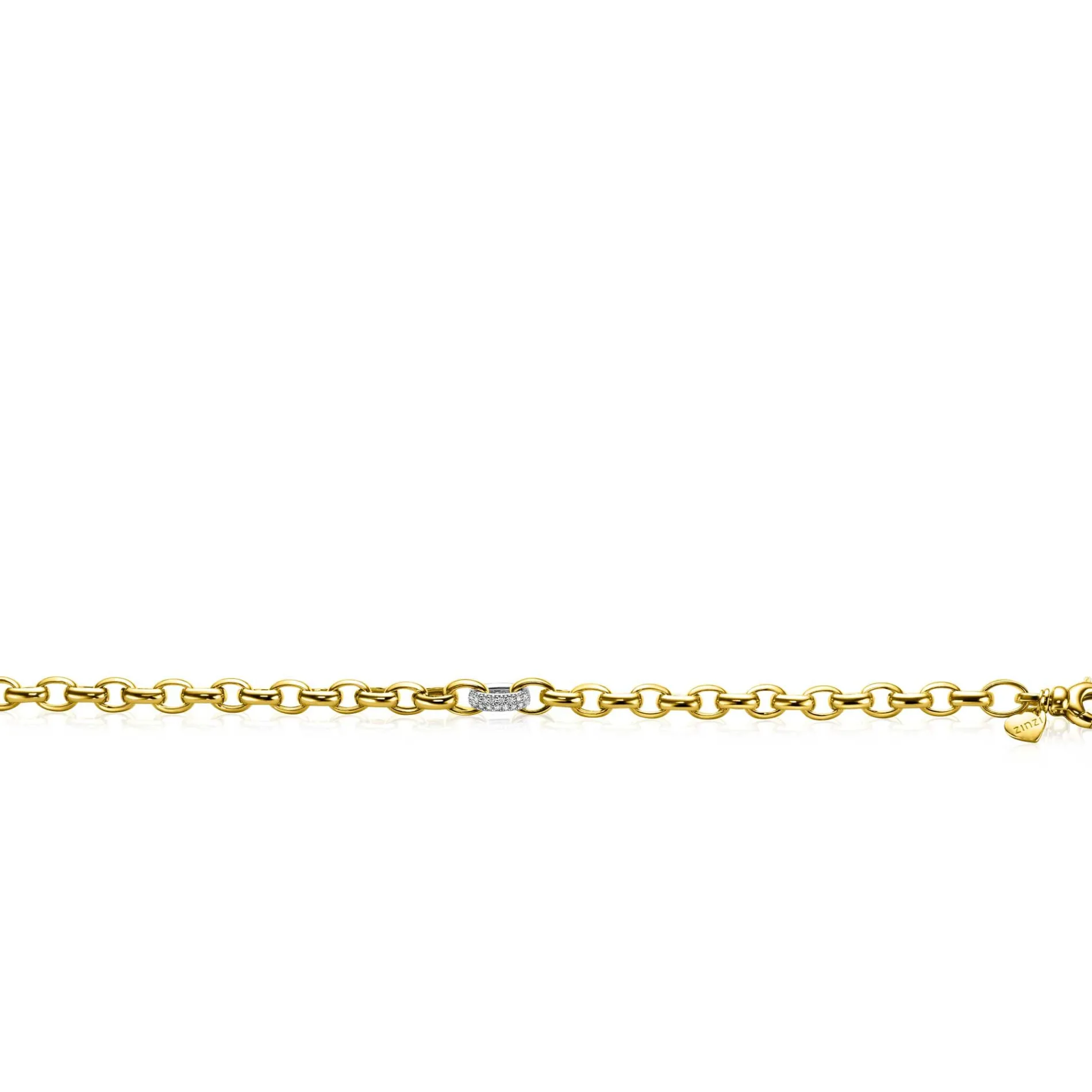 ZINZI gold plated zilveren schakel armband met een ronde schakel bezet met witte zirkonia's 6mm breed 19cm ZIA2664