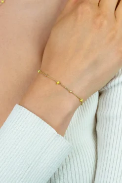 ZINZI gold plated zilveren fantasie armband met 5 geelgroene donuts en glanzende bolletjes 17-19,5cm ZIA2508