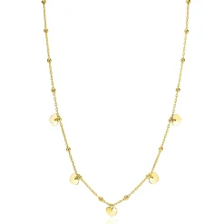 ZINZI gold plated zilveren ankerketting met kleine bolletjes en vijf gladde hartjes 42-45cm ZIC2531G