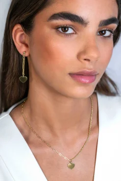 ZINZI gold plated zilveren schakel ketting met twee trendy schakels en glad hart 40-45cm ZIC2381G