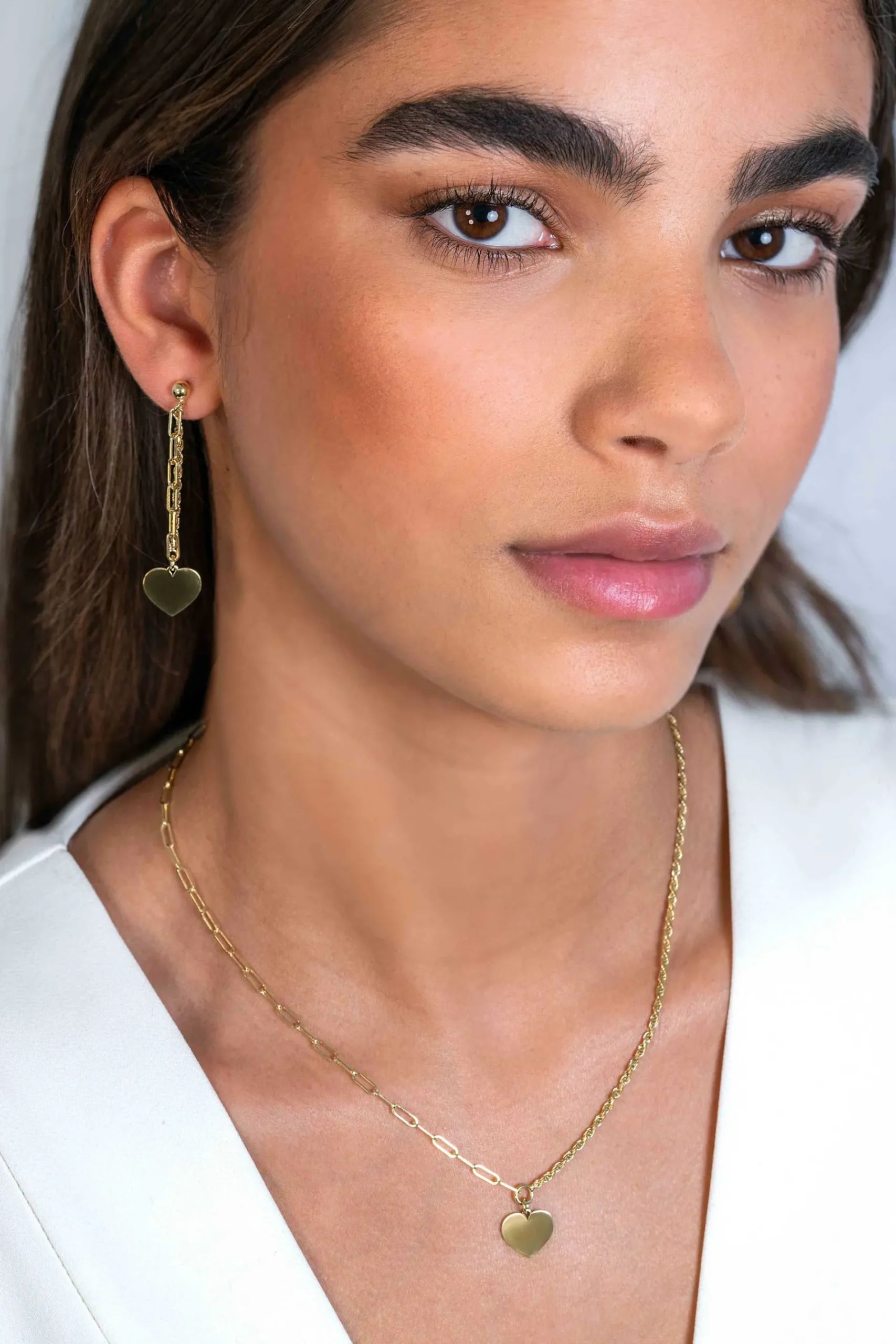 ZINZI gold plated zilveren schakel ketting met twee trendy schakels en glad hart 40-45cm ZIC2381G