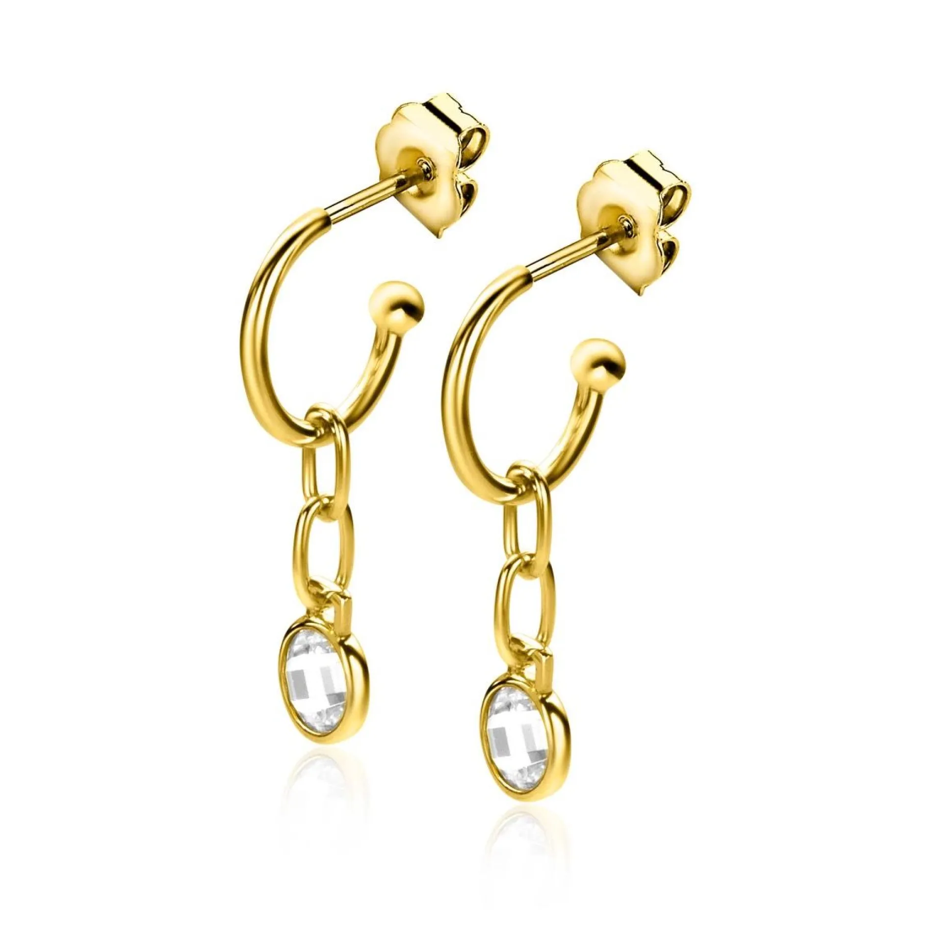 ZINZI gold plated zilveren oorringen 13mm met paperclip schakel en ronde witte zirconia 30mm ZIO2304G