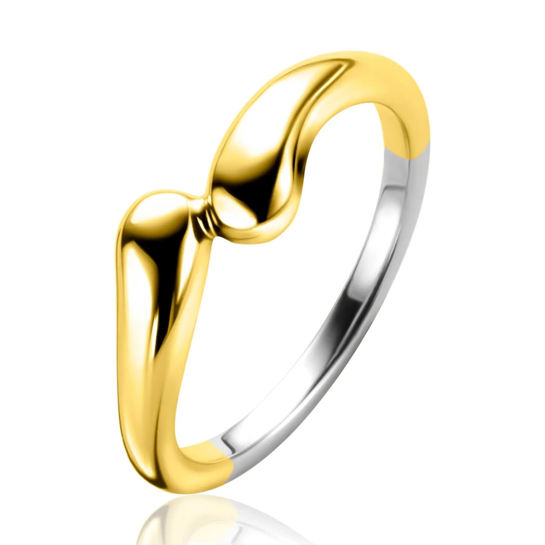 ZINZI gold plated zilveren gladde ring met twee druppelvormen 7mm breed ZIR2682G