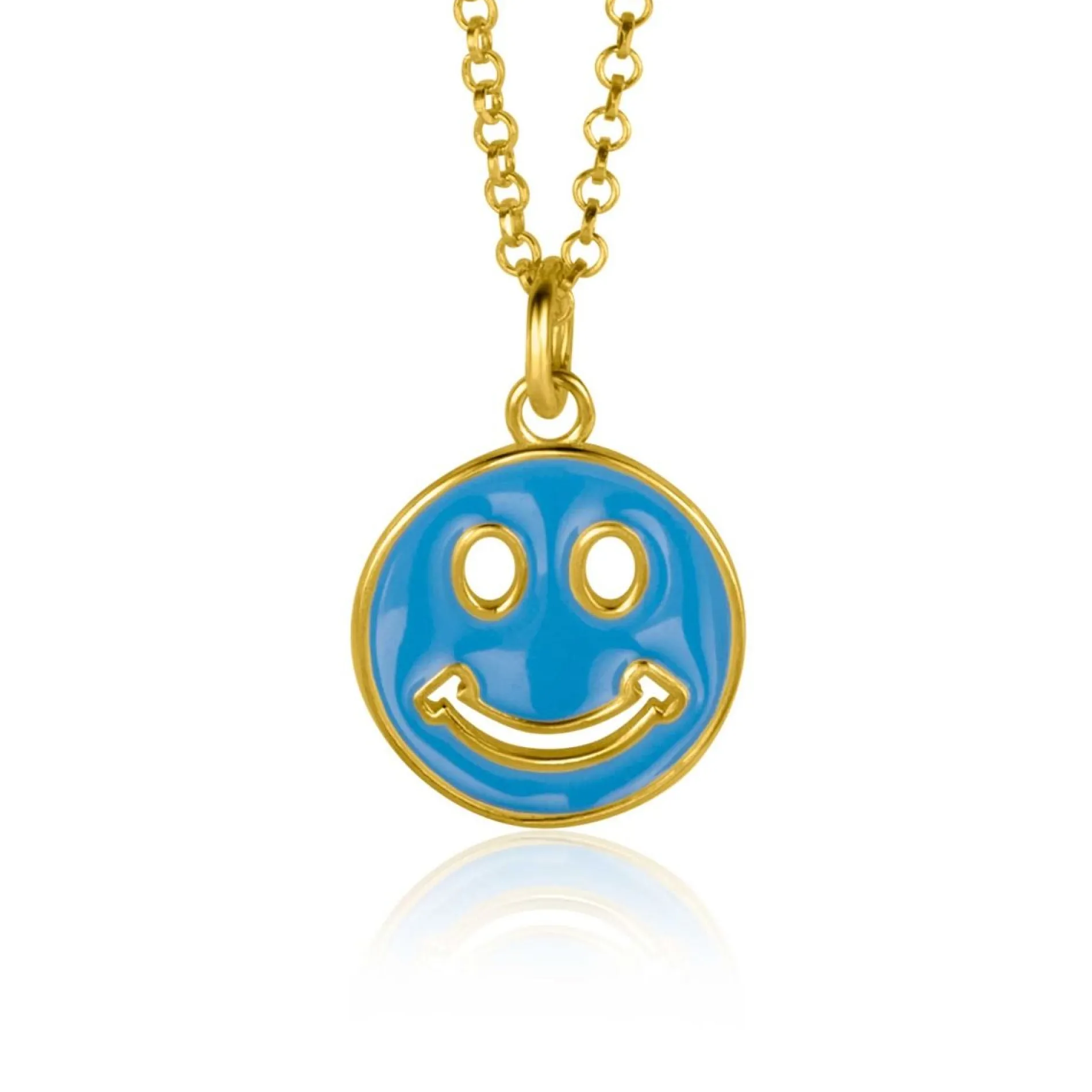 ZINZI gold plated zilveren hanger smiley rond 15mm met blauw emaille ZIH2312B (zonder collier)