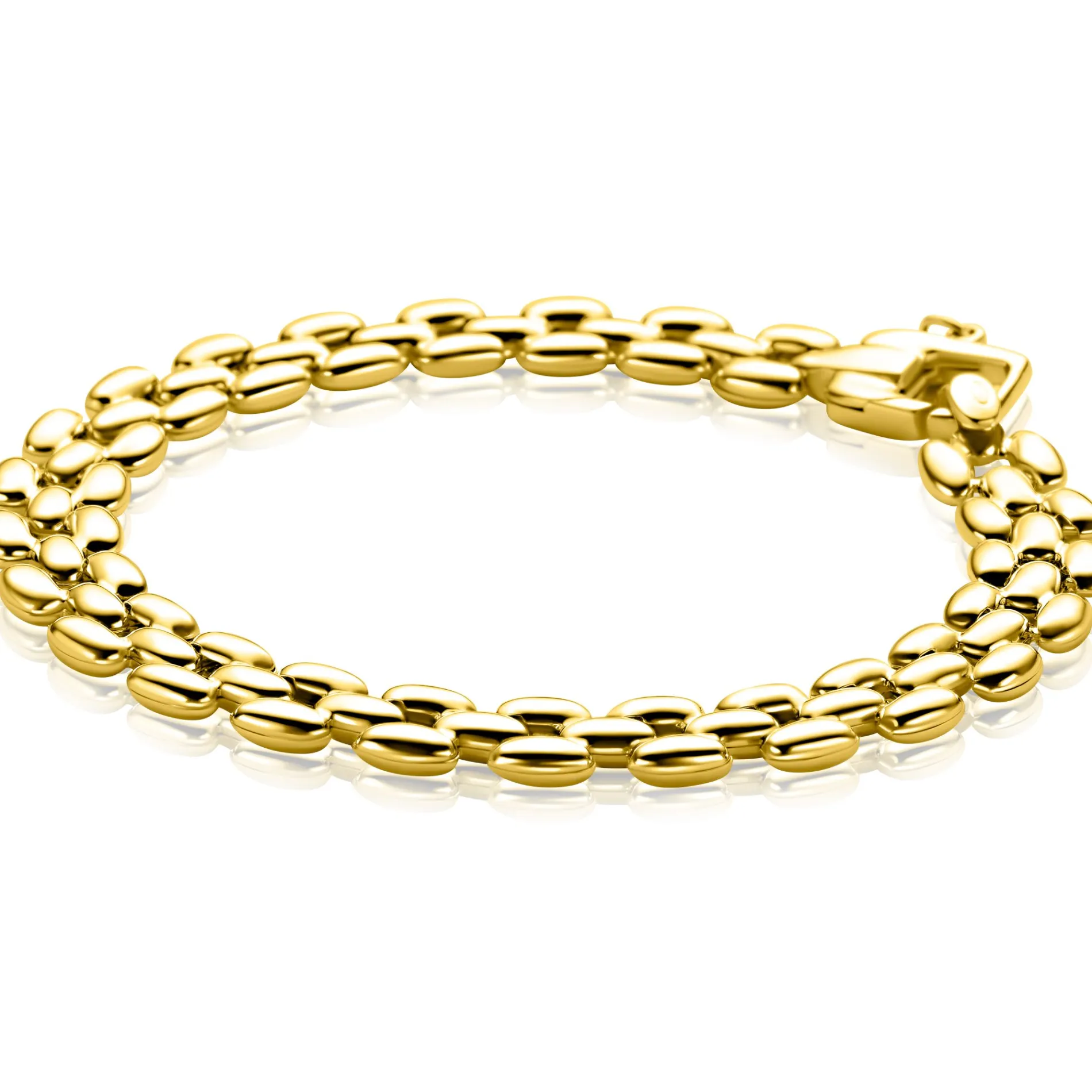 ZINZI gold plated zilveren brede rolex-style schakel-armband 8mm breed 19cm ZIA2764G
