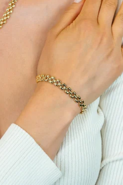 ZINZI gold plated zilveren brede rolex-style schakel-armband 8mm breed 19cm ZIA2764G
