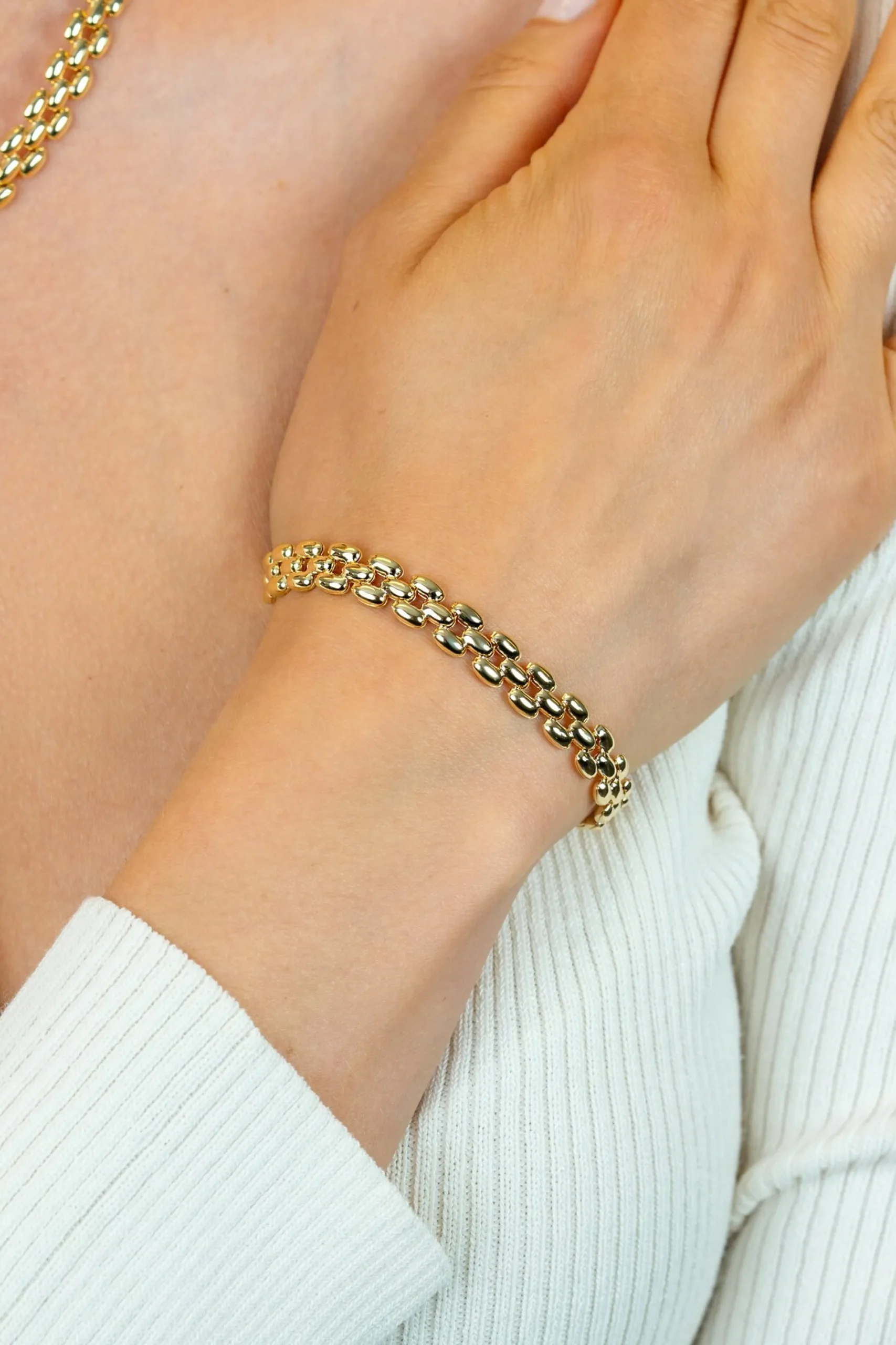 ZINZI gold plated zilveren brede rolex-style schakel-armband 8mm breed 19cm ZIA2764G