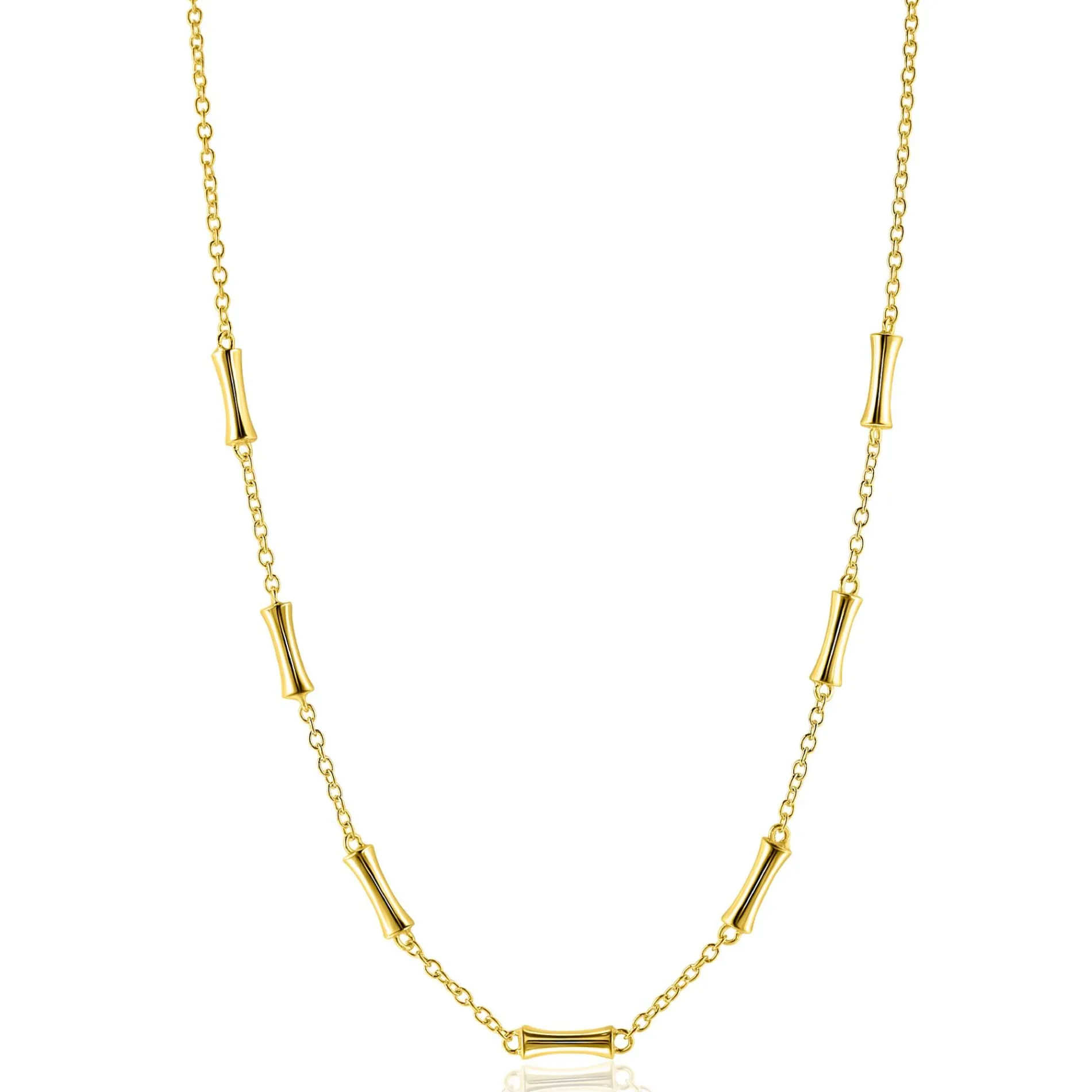ZINZI gold plated zilveren schakel ketting met zeven gladde bamboe vormen 40-45m ZIC2577G