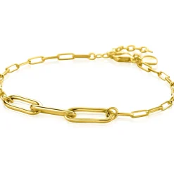 ZINZI gold plated zilveren schakelarmband met 3 grote ovale schakels 16,5-19,5cm ZIA2522