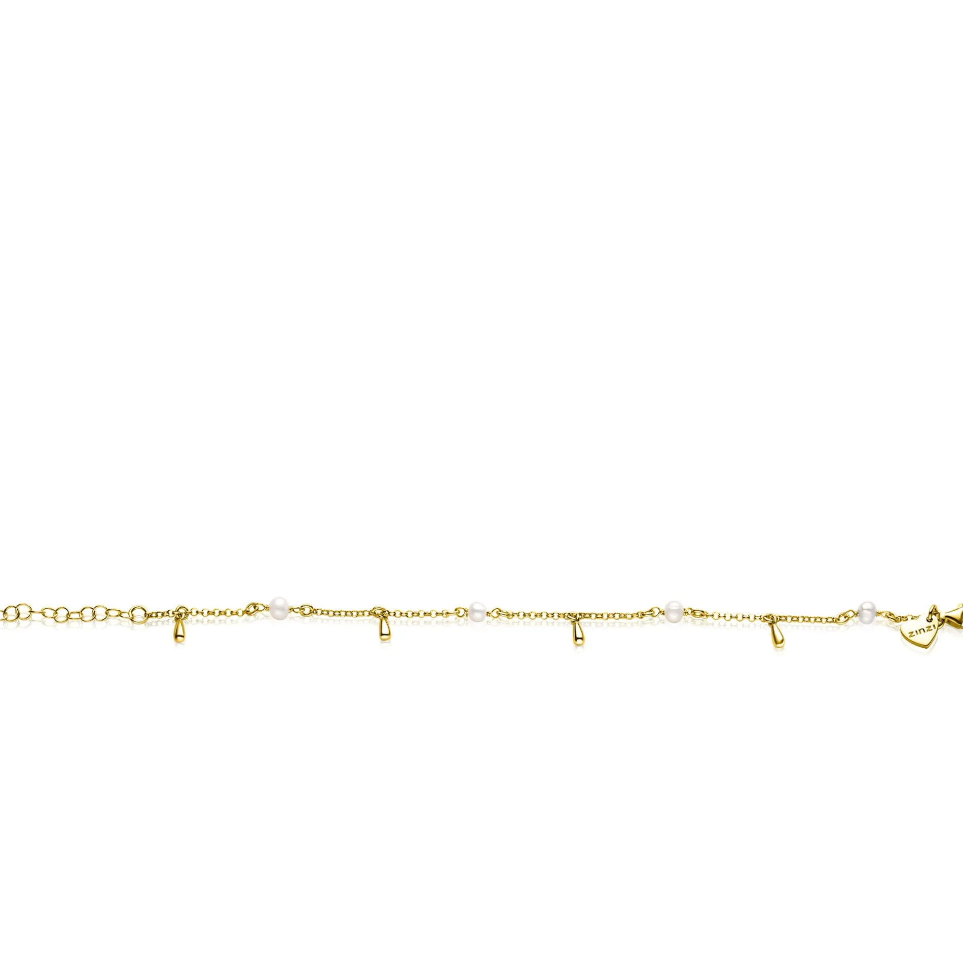 ZINZI gold plated zilveren armband met witte zoetwaterparels en druppeltjes ZIA2753