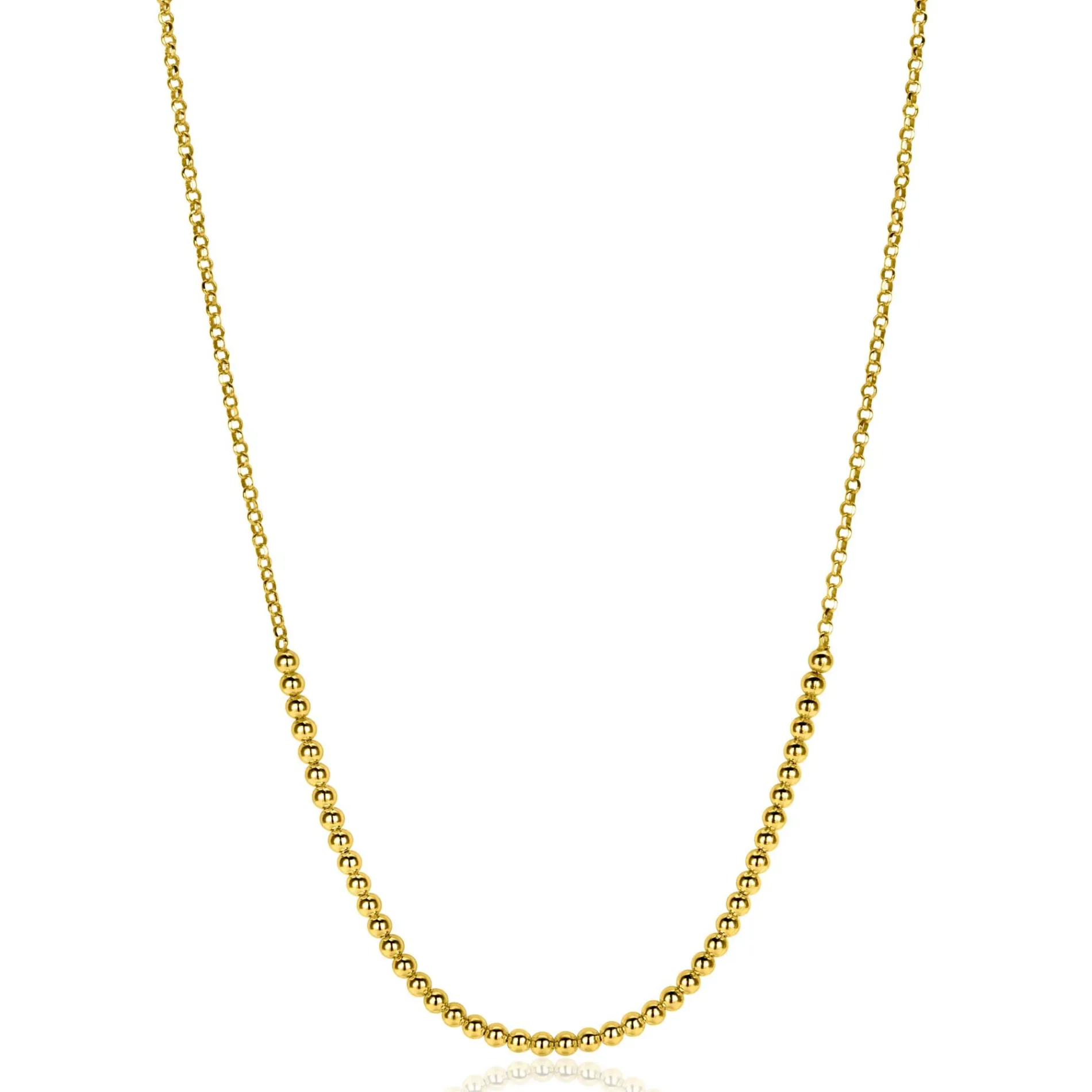 ZINZI gold plated zilveren jasseron ketting met bolletjes schakels (2,5mm breed) in het midden 40-45cm ZIC2640G