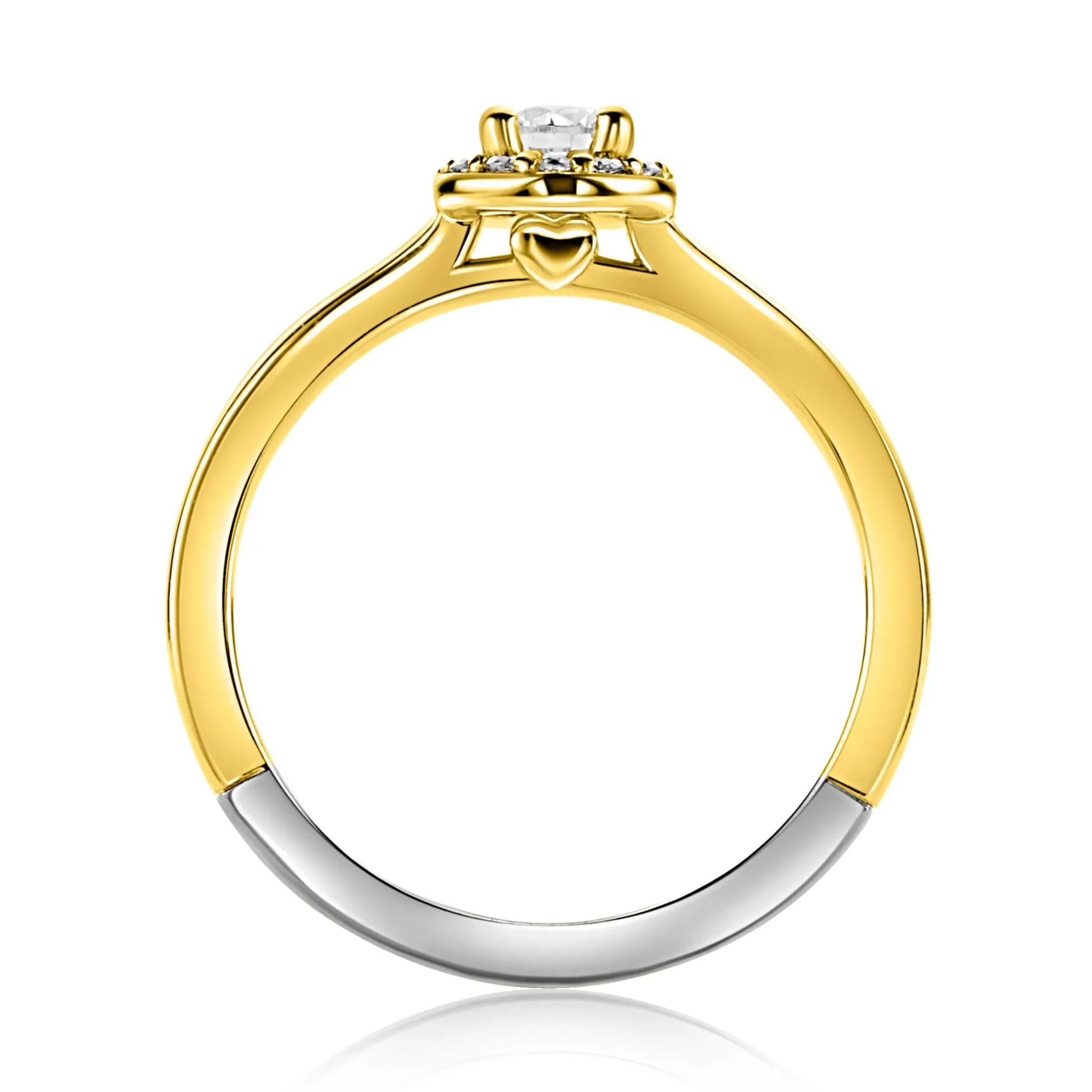 ZINZI gold plated zilveren entourage verlovingsring bezet met witte zirkonia's en klein hartje aan de zijkant ZIR2697Y