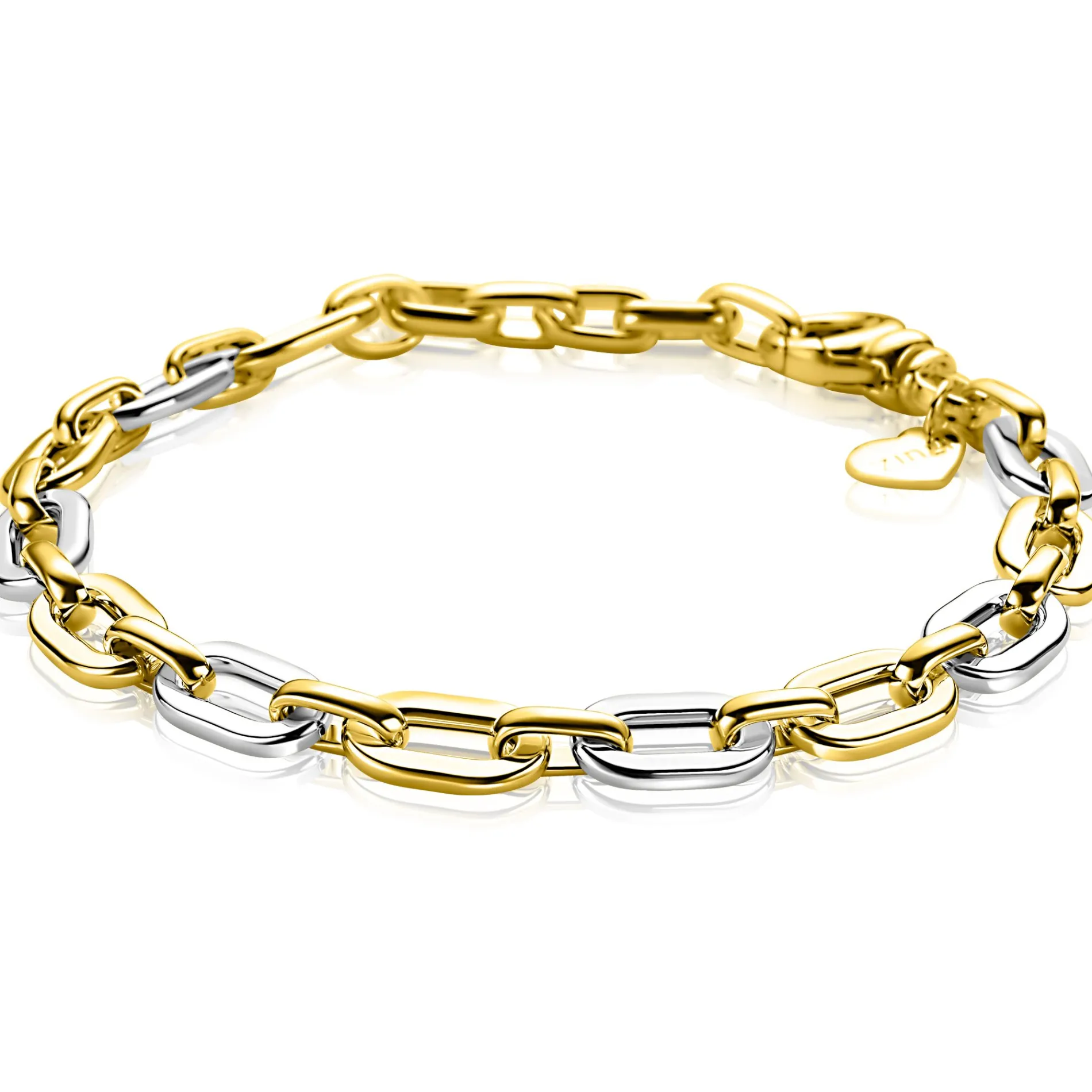 ZINZI gold plated zilveren schakelarmband met bicolor rechthoekige schakels (6,5mm breed) ZIA2757